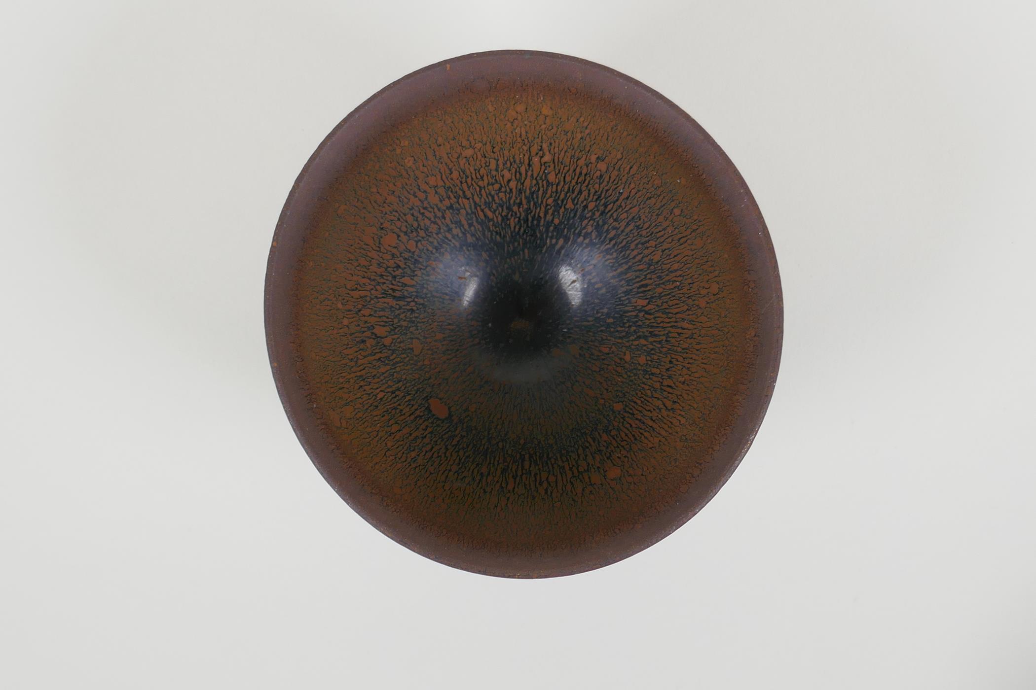 A Chinese Jian ware bowl with hares fur glaze, 2 character mark to base, 12cm diameter - Image 2 of 4