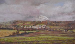 Arthur Harney, North Downs with cement works, Halling, 1981, oil on canvas, 91 x 53cm