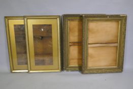 Two pairs of gilt composition picture frames, rebates 60 x 40cm and 38 x 68cm
