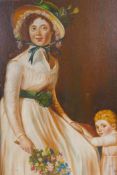 Portrait of a woman and child, monogrammed, oil on canvas laid on board, 30 x 43cm