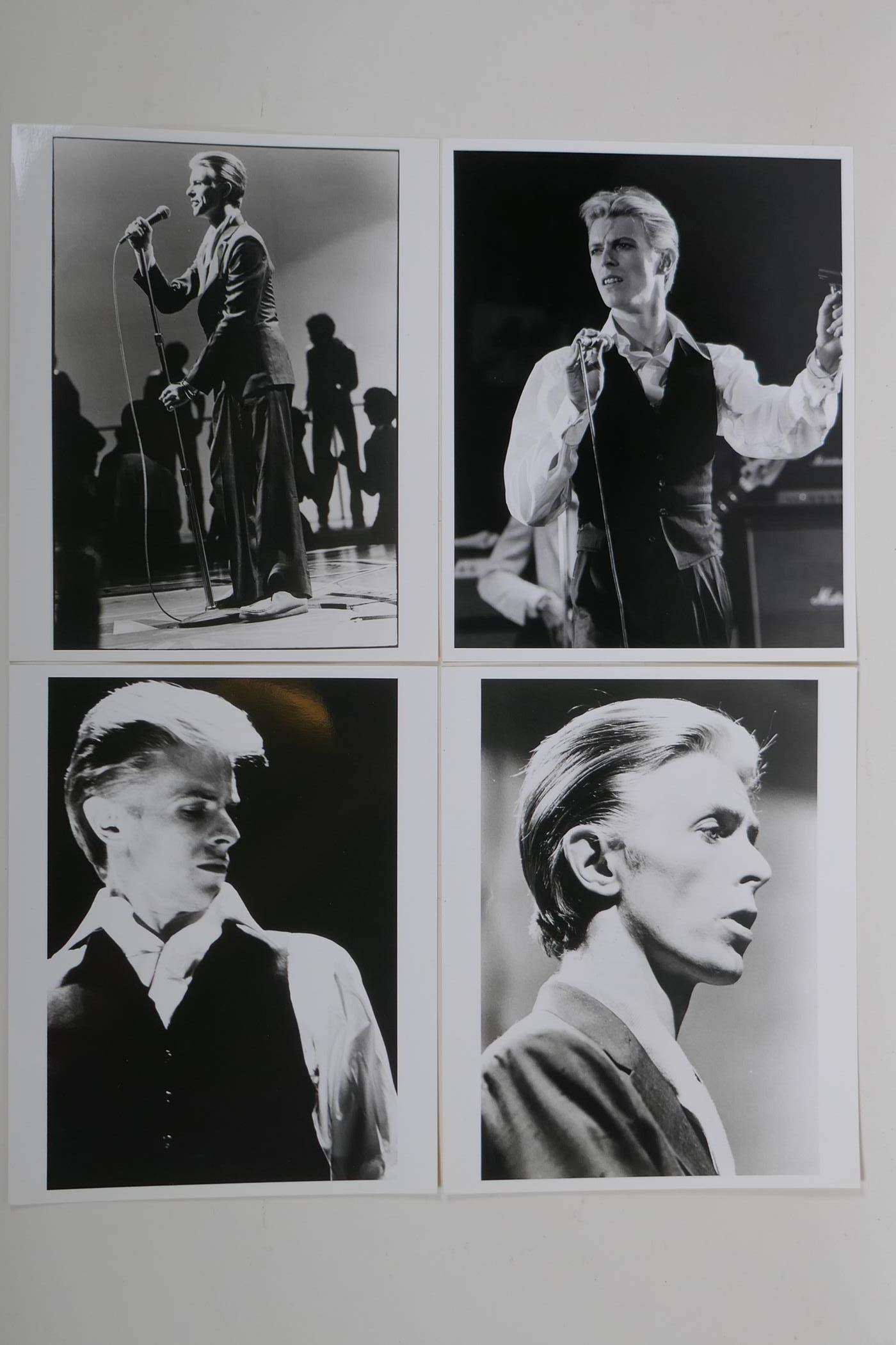 Four 1970s black and white press photographs of David Bowie, all with London Features