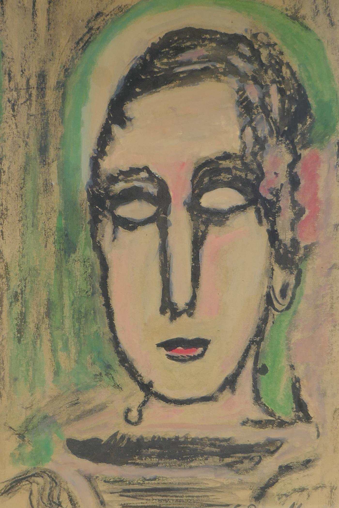 After George Rouault, (French, 1871-1958), portrait of a lady, hand finished lithograph, 30 x 48cm