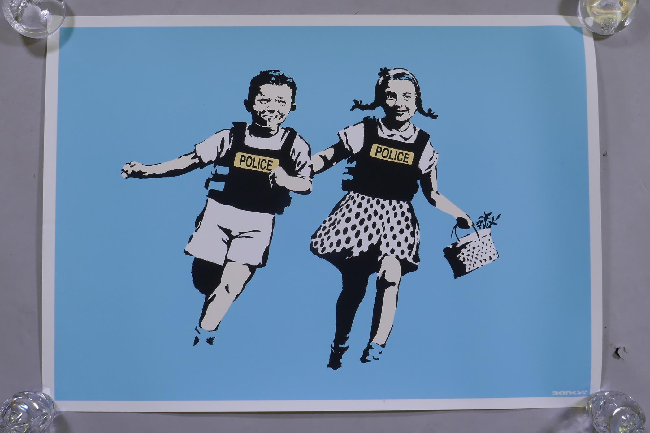 After Banksy, Jack & Jill (Police Kids), limited edition copy screen print, No 307/500, by the - Image 2 of 4