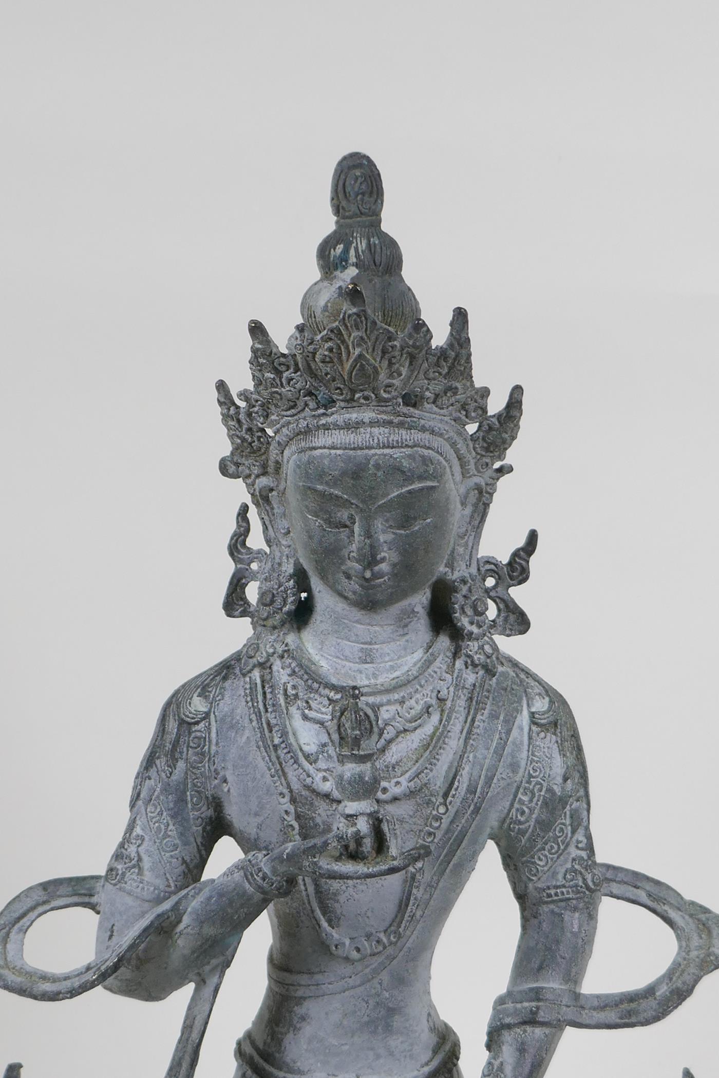 A Sino Tibetan bronze figure of Buddha, with ver de gris patina, 33cm - Image 2 of 4