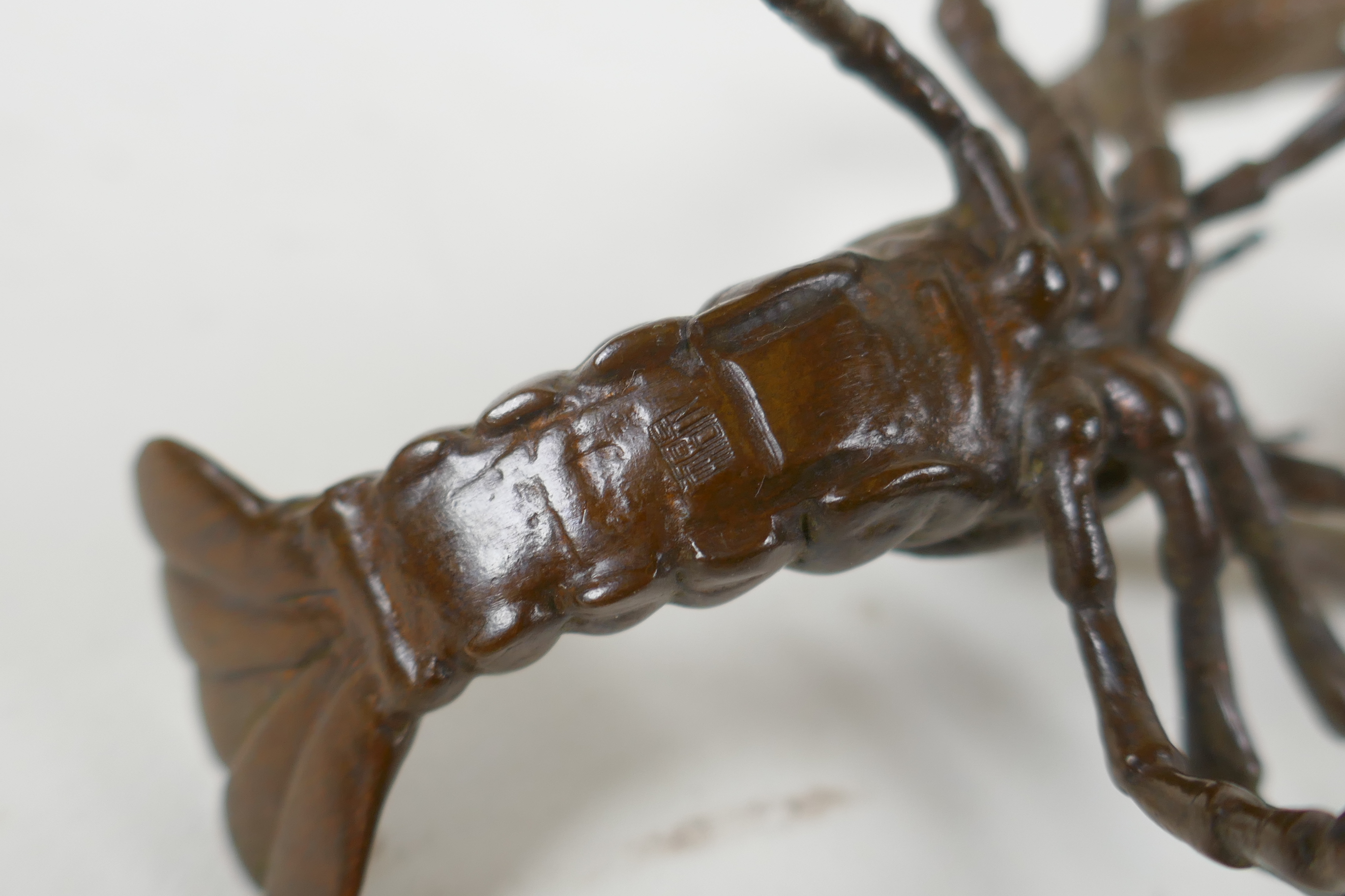 A Japanese style bronze okimono crayfish, 10cm long - Image 4 of 4
