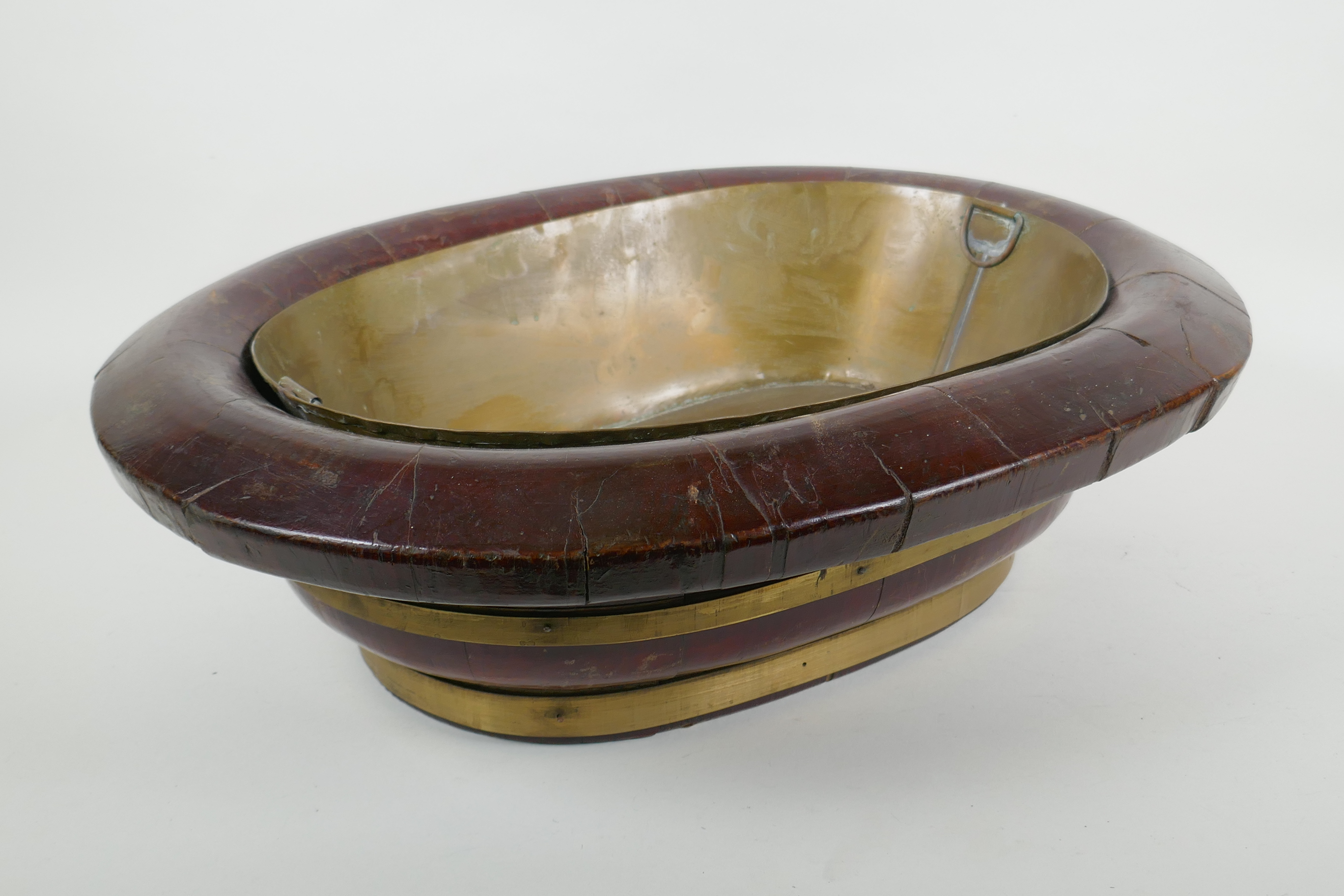 An oriental brass bound wood basin with metal liner, 51 x 40cm - Image 3 of 3