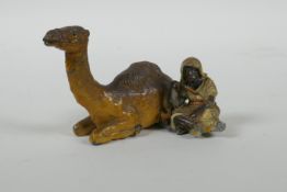 An Austrian style cold painted metal figure of a camel and moose, 10cm long