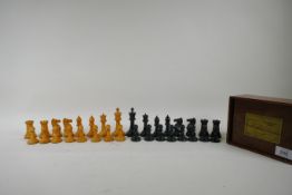 A C19th Staunton boxwood and ebony chess set in original box, king 9cm high