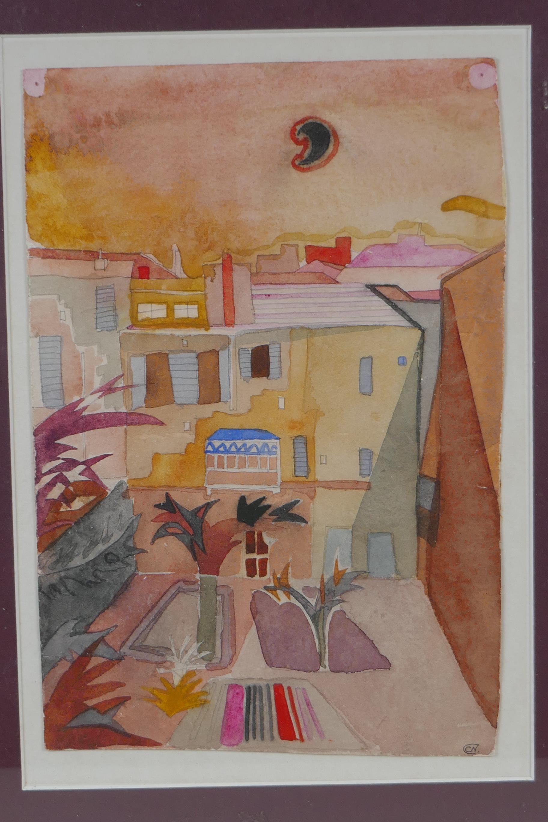 A middle eastern city courtyard, monogrammed CN, watercolour, 17 x 25cm - Image 2 of 4