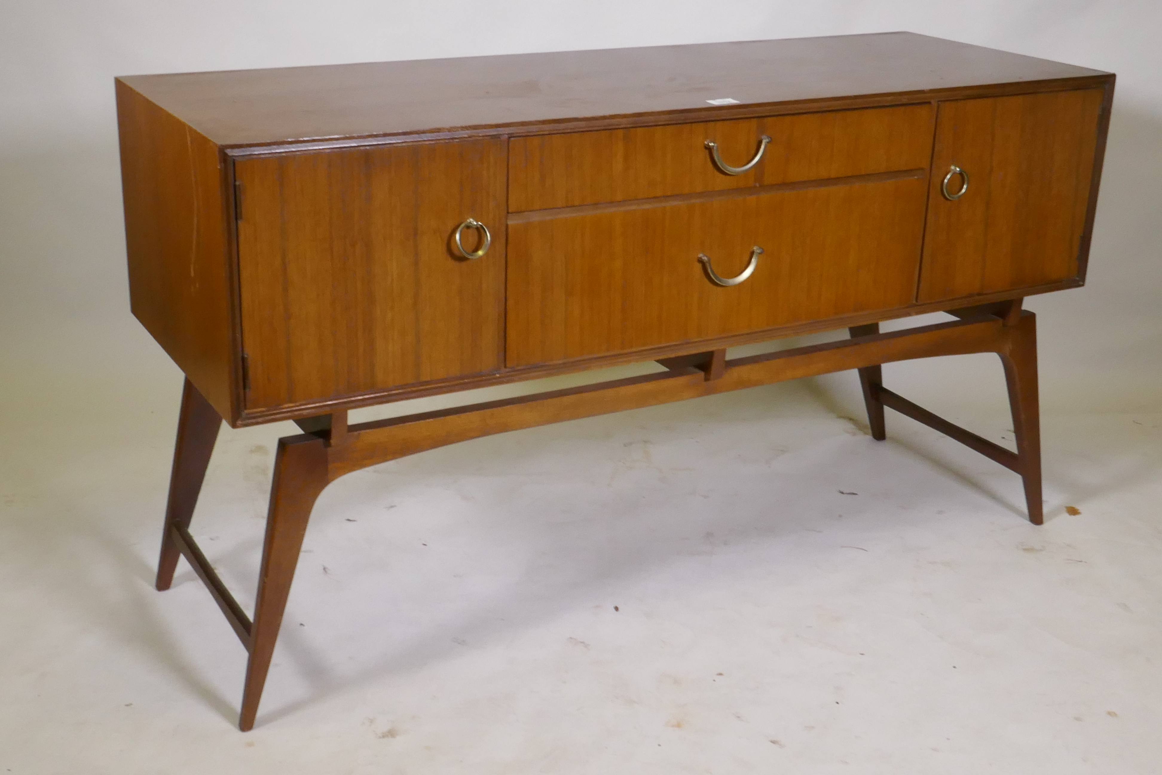 A mid century teak dressing table/low side cabinet, with two cupboards flanking two drawers, - Image 3 of 6