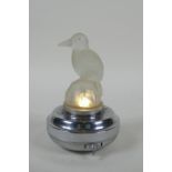 An illuminated glass bird in the manner of Lalique, 12cm high