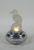 An illuminated glass bird in the manner of Lalique, 12cm high