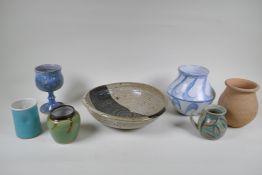A quantity of assorted studio pottery, to include bowls, jugs, vases and goblets, largest 30cm