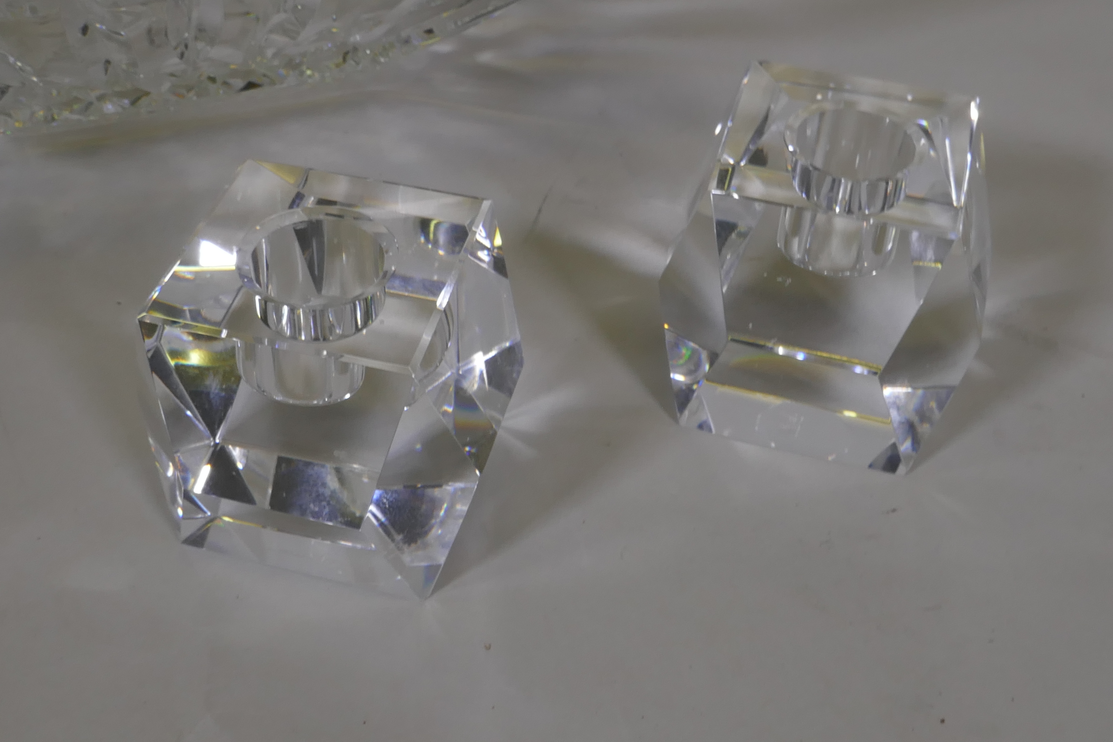 A Waterford crystal cut glass bowl, 23 x 23cm and a pair of Rosenthal glass candle holders - Image 2 of 4