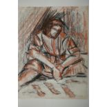 John Melville, seated figure study, signed chalk drawing, unframed, 63 x 48cm