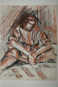 John Melville, seated figure study, signed chalk drawing, unframed, 63 x 48cm