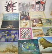 A folio of good quality art prints to include works by Dacosta, Cuneo, Dali, Nicholson, Sisley, Klee