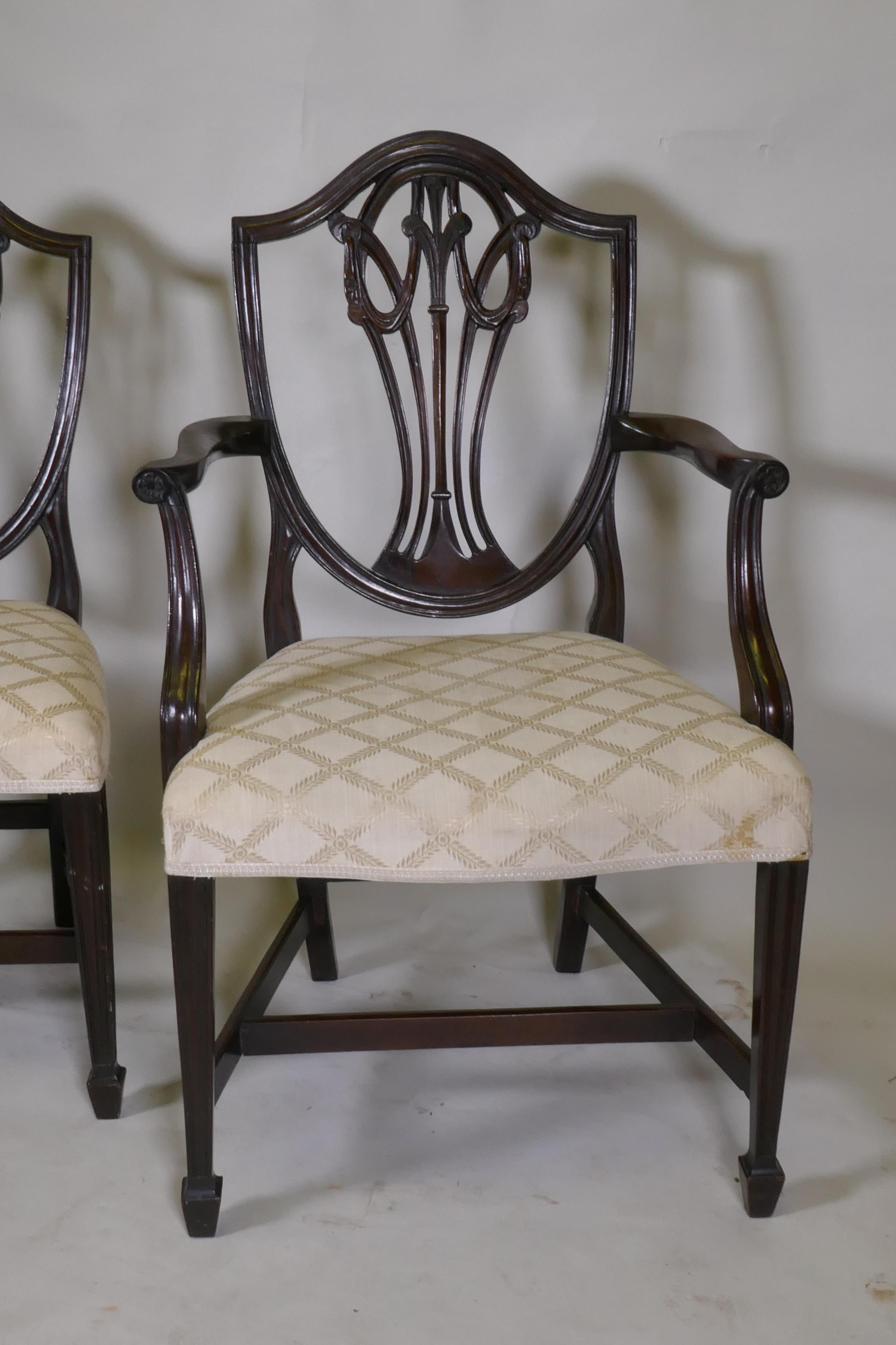 A set of eight (six plus two) Hepplewhite style shield back chairs, with over stuffed serpentine - Image 2 of 4