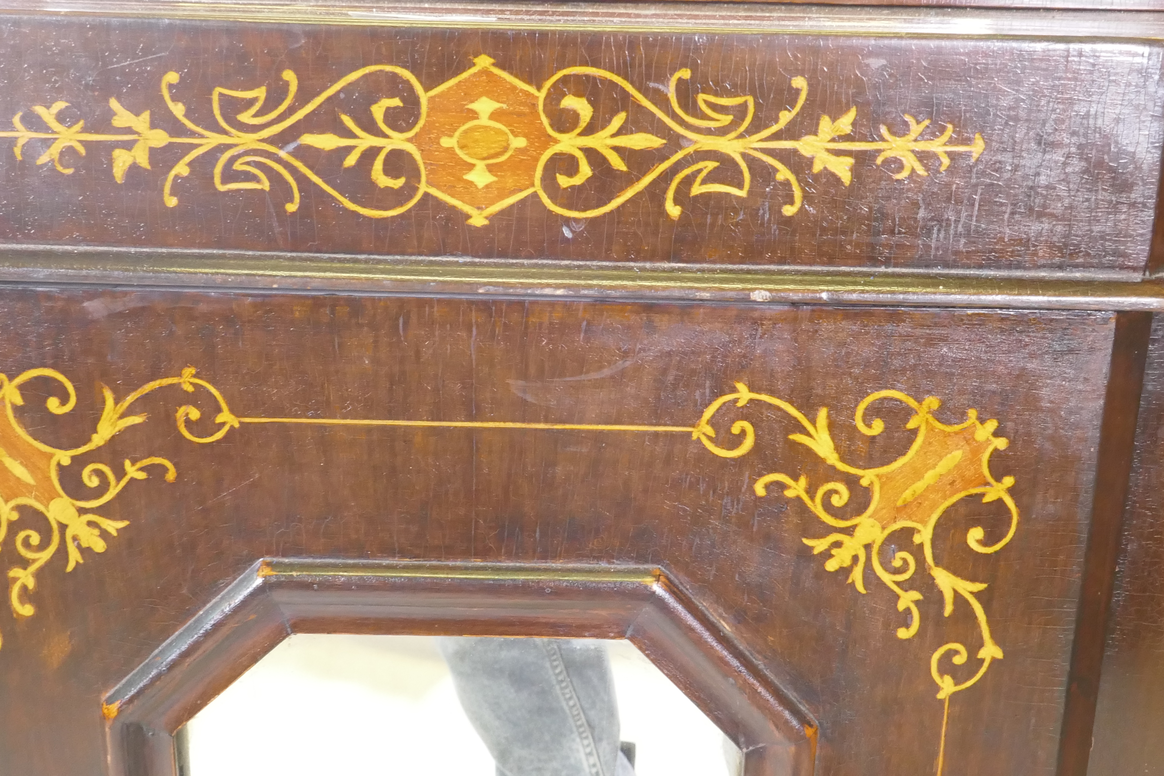 A Victorian walnut mirror backed chiffonier with breakfront base and three glazed doors, 115 x 30 - Image 4 of 4