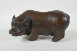 A filled bronze model of a sow, 19cm  long