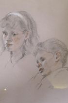 Maurice Braley, study of a boy and girl, signed, chalk on paper, 24 x 33cm