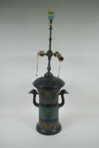 A Chinese cloisonne two handled lamp, 73cm high
