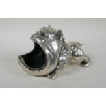 A silvered metal ash tray/salt pig in the form of a bulldog, 19cm long