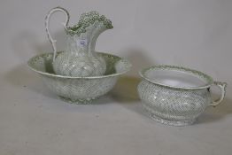 A C19th Copeland & Garrett jug, bowl and matching 'po' bowl, stapled, jug 30cm high