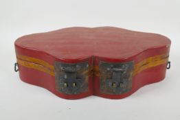 A Chinese red lacquered wood box with metal mounts, 40 x 25cm