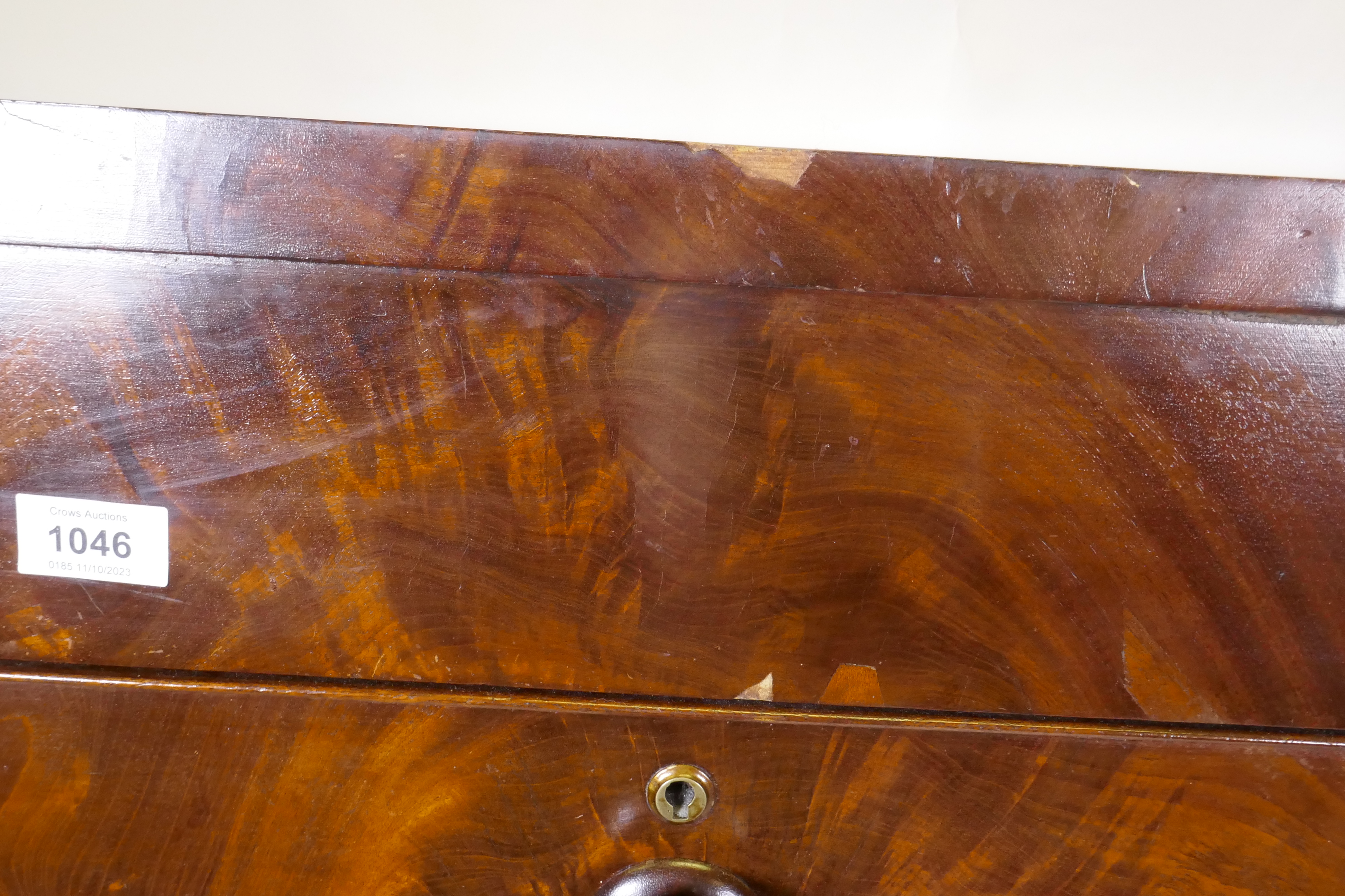 A Victorian flame mahogany Scotch chest of two over four drawers, with cock beaded detail and - Image 4 of 4