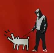 After Banksy, Choose Your Weapon (red), limited edition copy screen print, No. 43/500, by the West