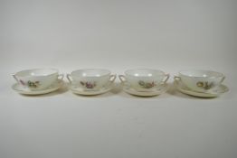 Four Royal Copenhagen 'Frijsenbog' Saxon Flower patter soup cups and saucers,pattern 910, 17cm