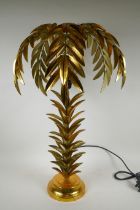 A gilt metal table lamp in the form of a palm tree, 74cm high