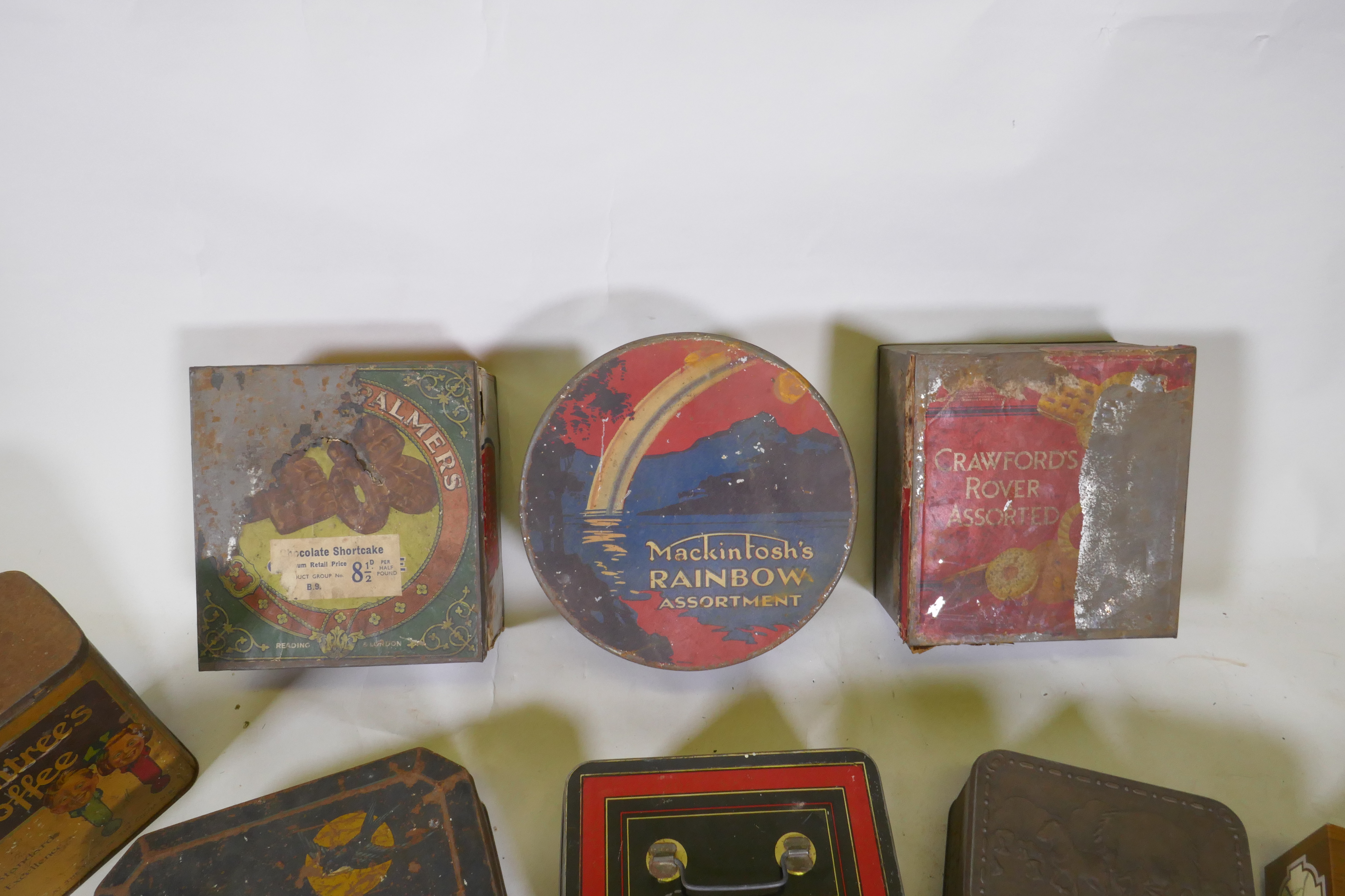 A quantity of vintage biscuit cigarette and toffee tins, largest 22 x 25cm - Image 2 of 5