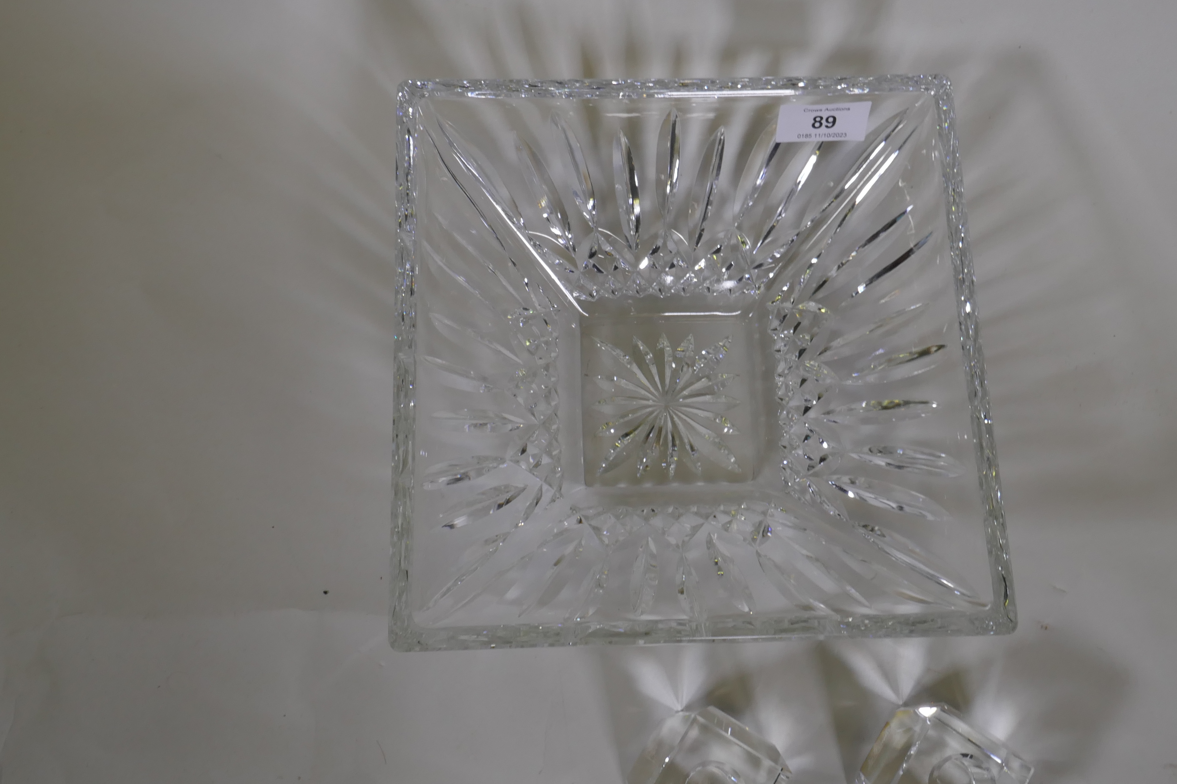 A Waterford crystal cut glass bowl, 23 x 23cm and a pair of Rosenthal glass candle holders - Image 3 of 4