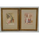 Attributed to George Cattermole, a young lady and a courtier, and a study of three figures in an