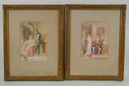 Attributed to George Cattermole, a young lady and a courtier, and a study of three figures in an