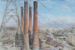 Mary Edyrean, (British, 1933-2021), Lancashire industrial scene, pastel on paper, 54 x 38cm