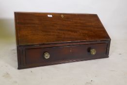 A Georgian mahogany fall front bureau top with fitted interior over a single drawer, 84 x 46 x 38cm