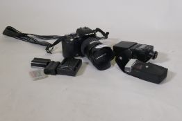 Olympus E500 digital camera with flash units and battery pack