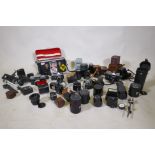 Vintage 35mm SLR cameras and accessories, Nikkorex; Pentax ME; Zenit-E; Halina; Vivitar and Makinon;