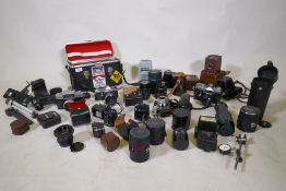 Vintage 35mm SLR cameras and accessories, Nikkorex; Pentax ME; Zenit-E; Halina; Vivitar and Makinon;