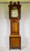 C19th oak and mahogany North Country long case clock, the painted dial with Roman numerals and