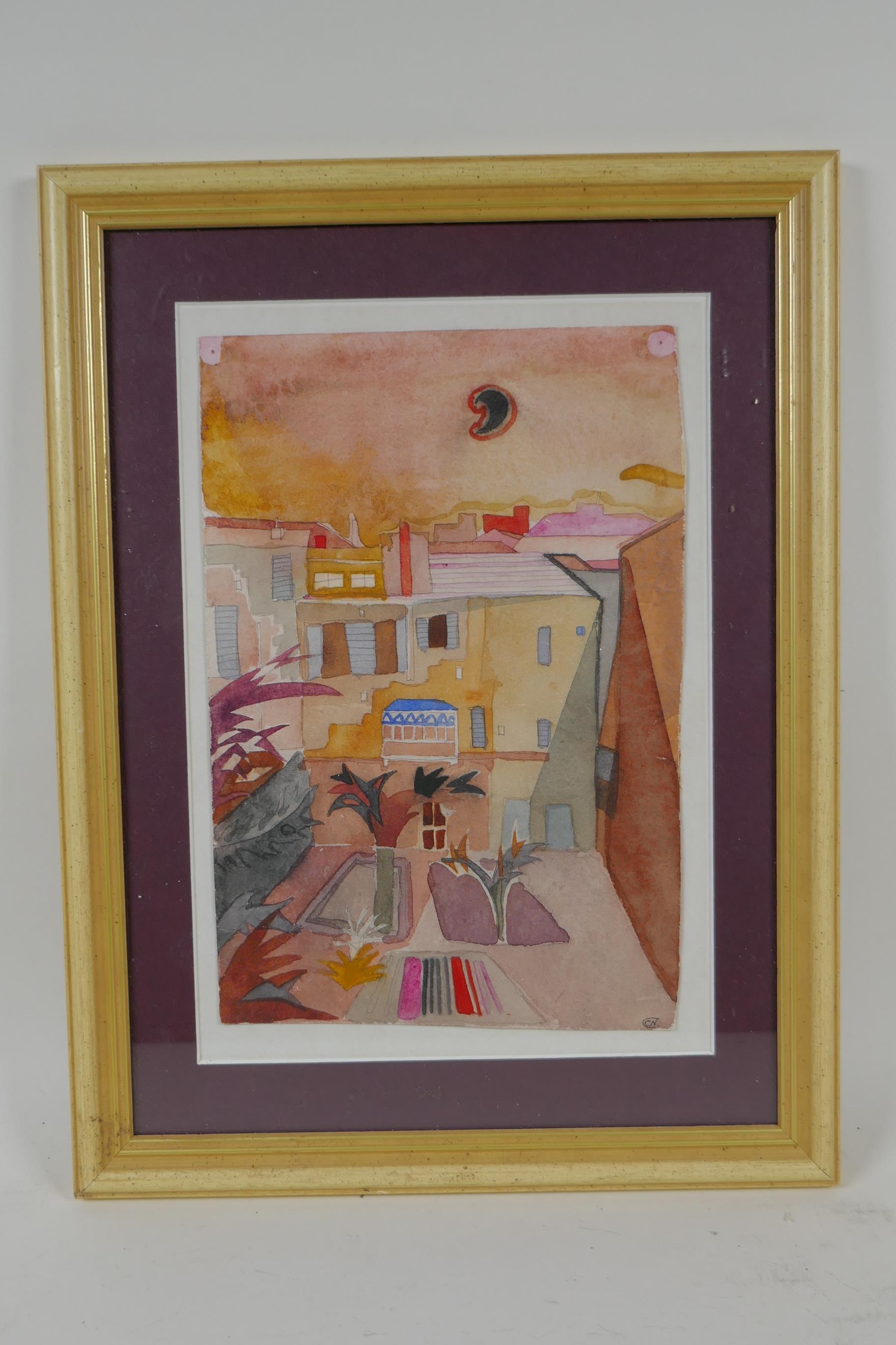 A middle eastern city courtyard, monogrammed CN, watercolour, 17 x 25cm - Image 3 of 4