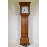 C19th oak long case clock, the dial with Roman numerals and Arabic minute number4s, subsidiary