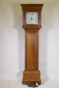 C19th oak long case clock, the dial with Roman numerals and Arabic minute number4s, subsidiary