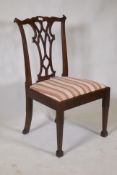 An C18th mahogany Chippendale style side chair, with shaped and carved back and pierced splat,