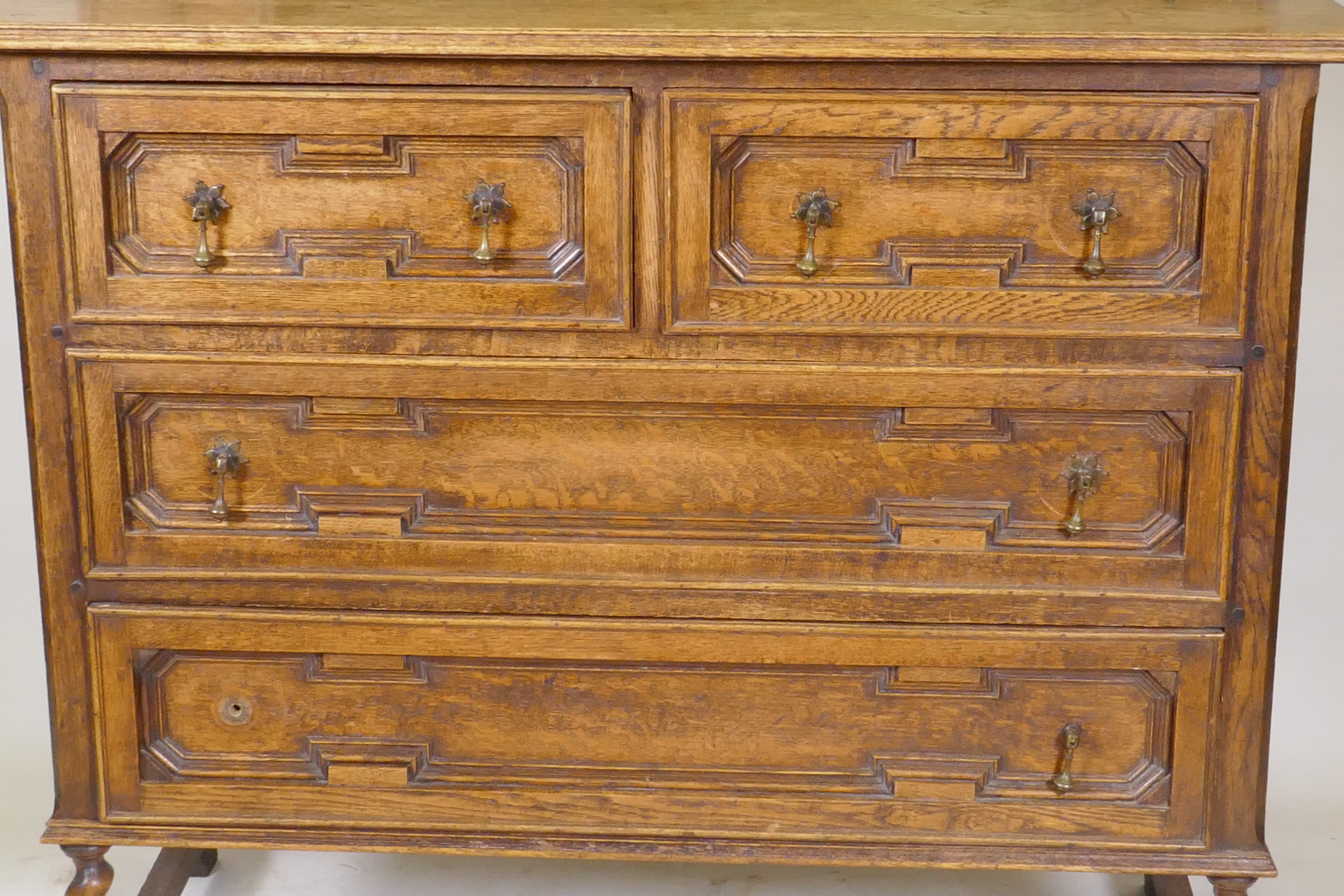 An early C20th oak Jacobean style dressing table, with swing mirror supported by barley twist - Image 2 of 4