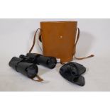 Liebermann and Gortz 25 x 25 field glasses in leather case, and a pair of Pentax 9x20 binoculars