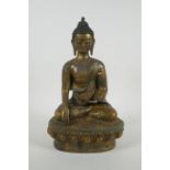 A Sino Tibetan cloisonne and gilt metal Buddha, 32cm high
